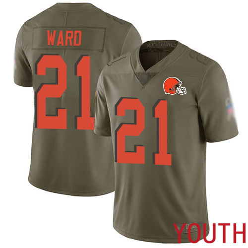 Cleveland Browns Denzel Ward Youth Olive Limited Jersey #21 NFL Football 2017 Salute To Service